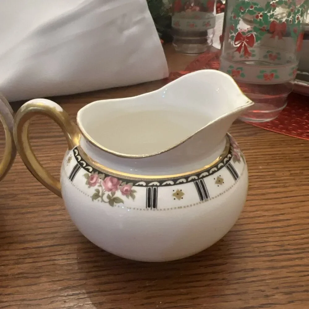 Vintage Cleveland China Sugar Bowl & creamer Bridal Rose Pattern Gold‎ & Crazing